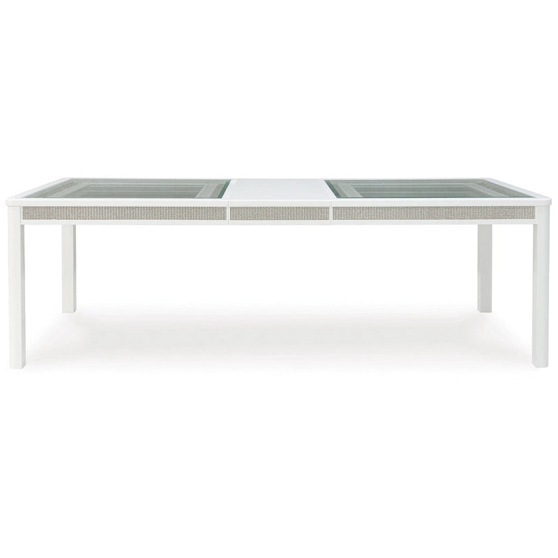 Mesa de comedor rectangular extensible blanca/verde, para 10 personas
