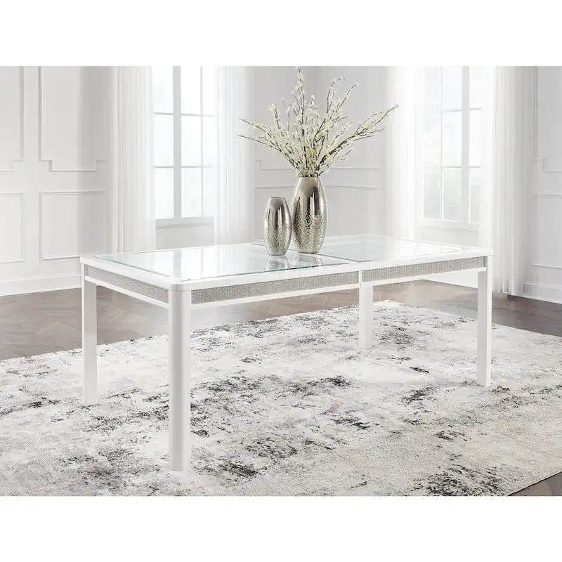 Mesa de comedor rectangular extensible blanca/verde, para 10 personas