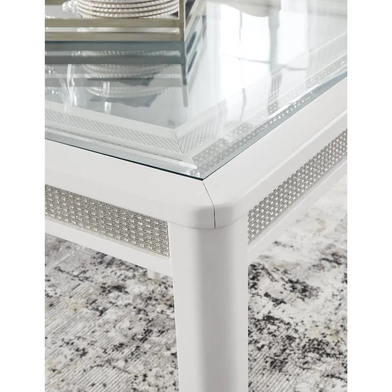 Mesa de comedor rectangular extensible blanca/verde, para 10 personas