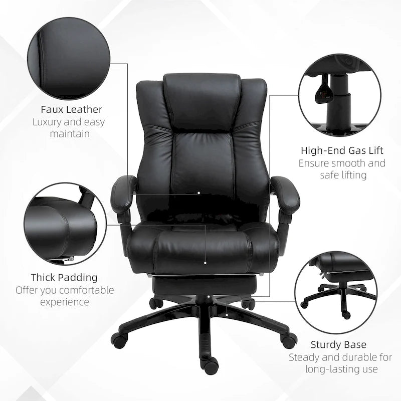 Silla de oficina ejecutiva de respaldo alto Silla de escritorio ejecutiva para ordenador con altura ajustable y reposapiés retráctil