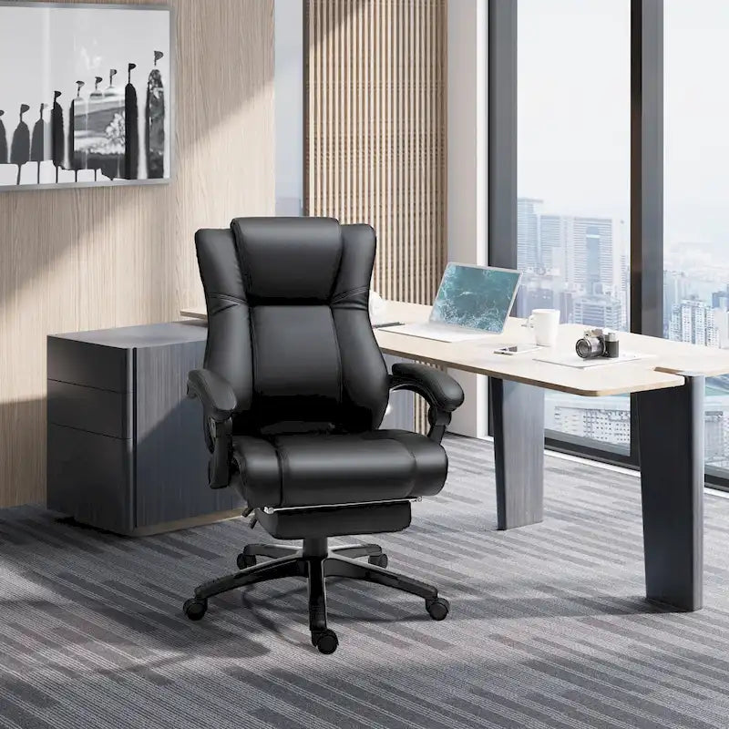 Silla de oficina ejecutiva de respaldo alto Silla de escritorio ejecutiva para ordenador con altura ajustable y reposapiés retráctil