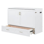 Cama de pared Murphy blanca con cajón, enchufes y USB – Tamaño matrimonial