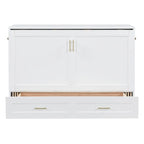 Cama de pared Murphy blanca con cajón, enchufes y USB – Tamaño matrimonial