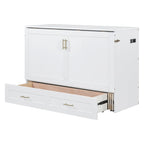 Cama de pared Murphy blanca con cajón, enchufes y USB – Tamaño matrimonial
