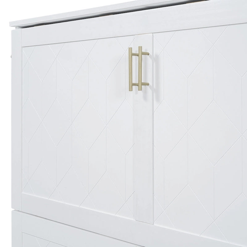 Cama de pared Murphy blanca con cajón, enchufes y USB – Tamaño matrimonial