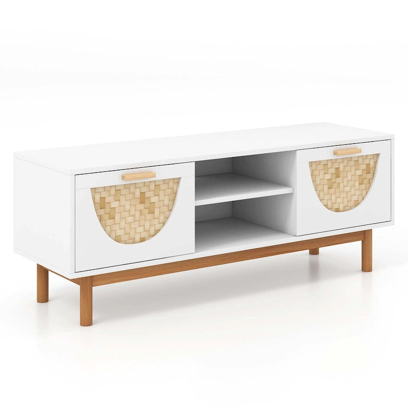 Mueble para TV blanco y bambú natural, apto para televisores de hasta 55"