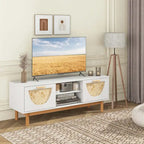 Mueble para TV blanco y bambú natural, apto para televisores de hasta 55"