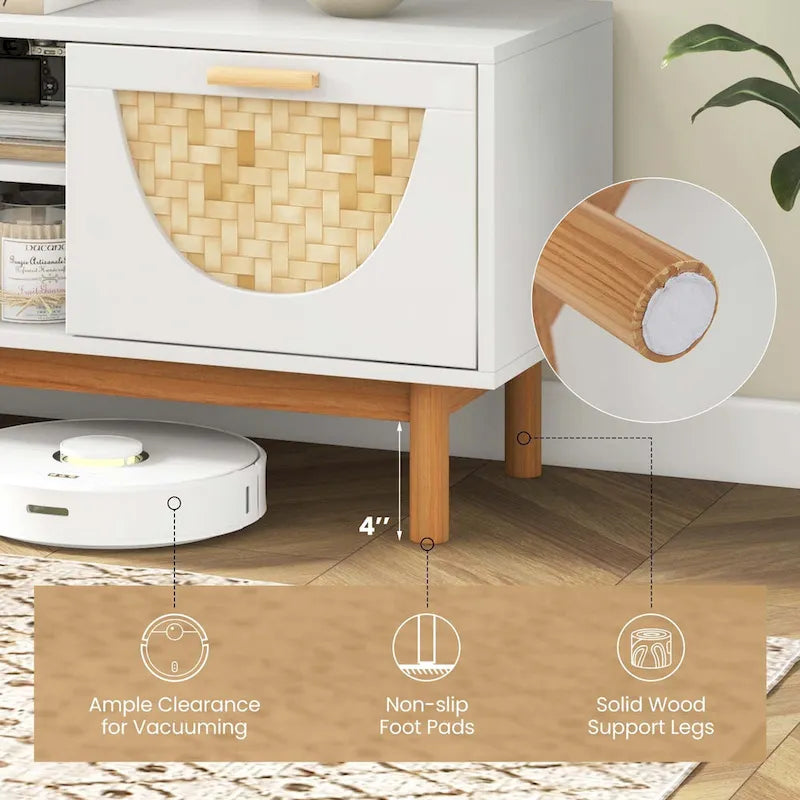 Mueble para TV blanco y bambú natural, apto para televisores de hasta 55"