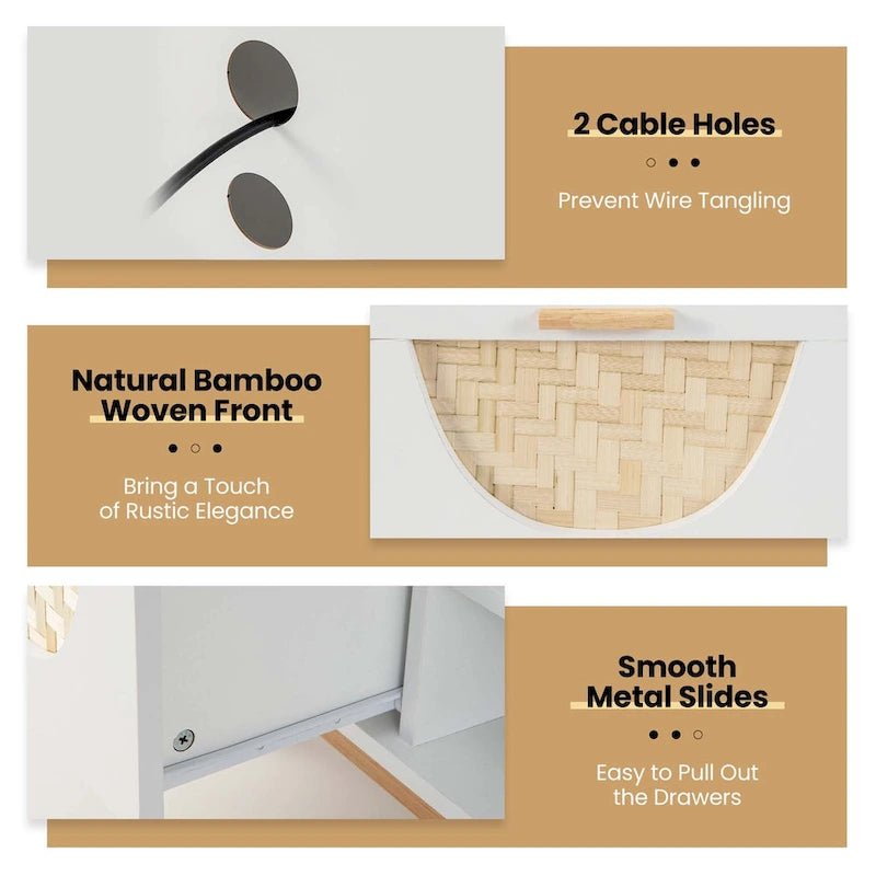 Mueble para TV blanco y bambú natural, apto para televisores de hasta 55"