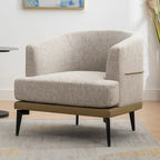 Sillón de barrica individual de lino y piel sintética bicolor mostaza/naranja quemado