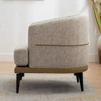 Sillón de barrica individual de lino y piel sintética bicolor mostaza/naranja quemado