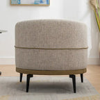 Sillón de barrica individual de lino y piel sintética bicolor mostaza/naranja quemado