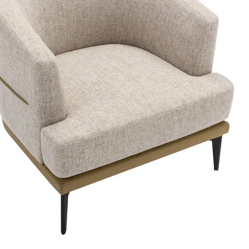 Sillón de barrica individual de lino y piel sintética bicolor mostaza/naranja quemado