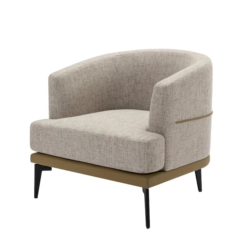 Sillón de barrica individual de lino y piel sintética bicolor mostaza/naranja quemado