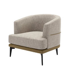 Sillón de barrica individual de lino y piel sintética bicolor mostaza/naranja quemado