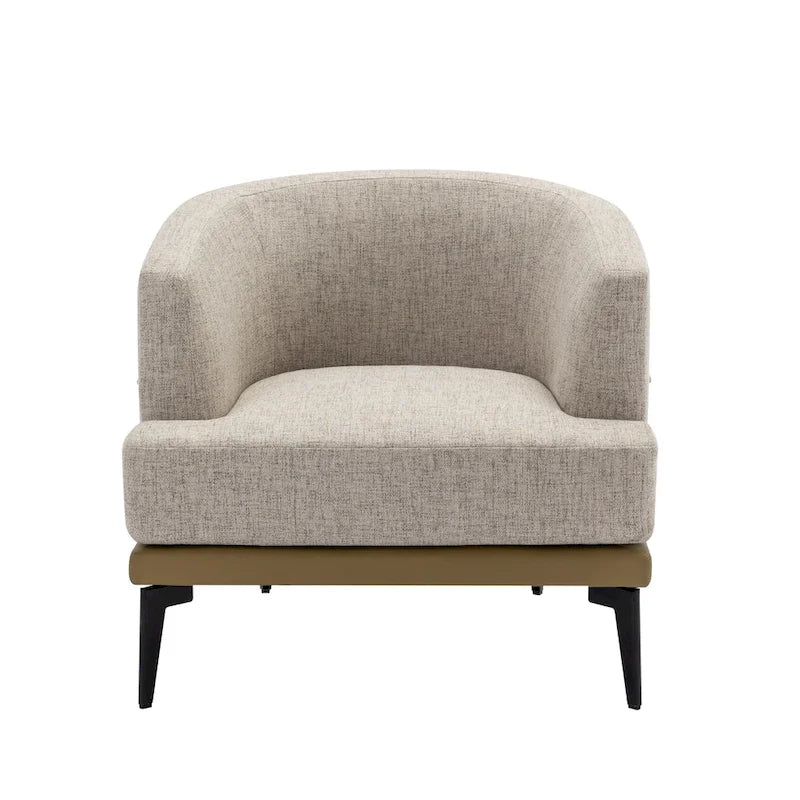 Sillón de barrica individual de lino y piel sintética bicolor mostaza/naranja quemado