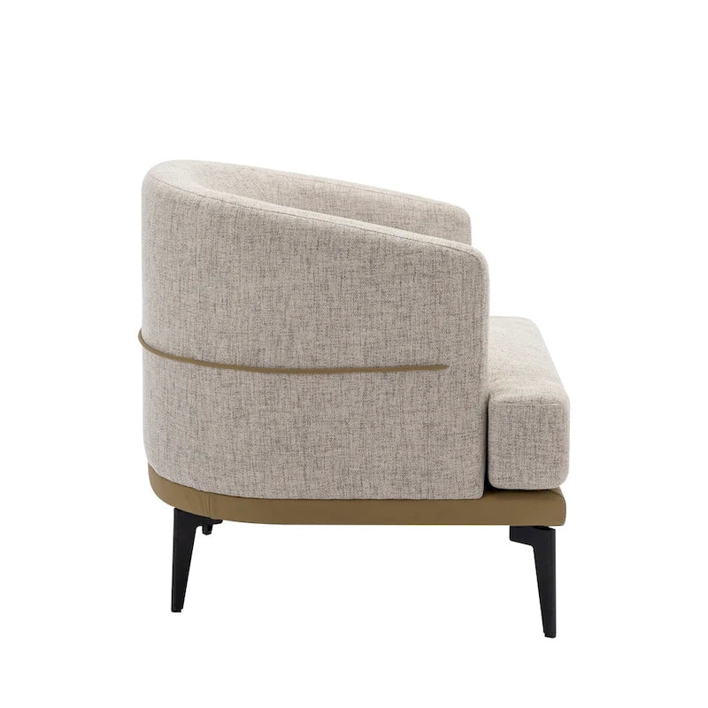 Sillón de barrica individual de lino y piel sintética bicolor mostaza/naranja quemado