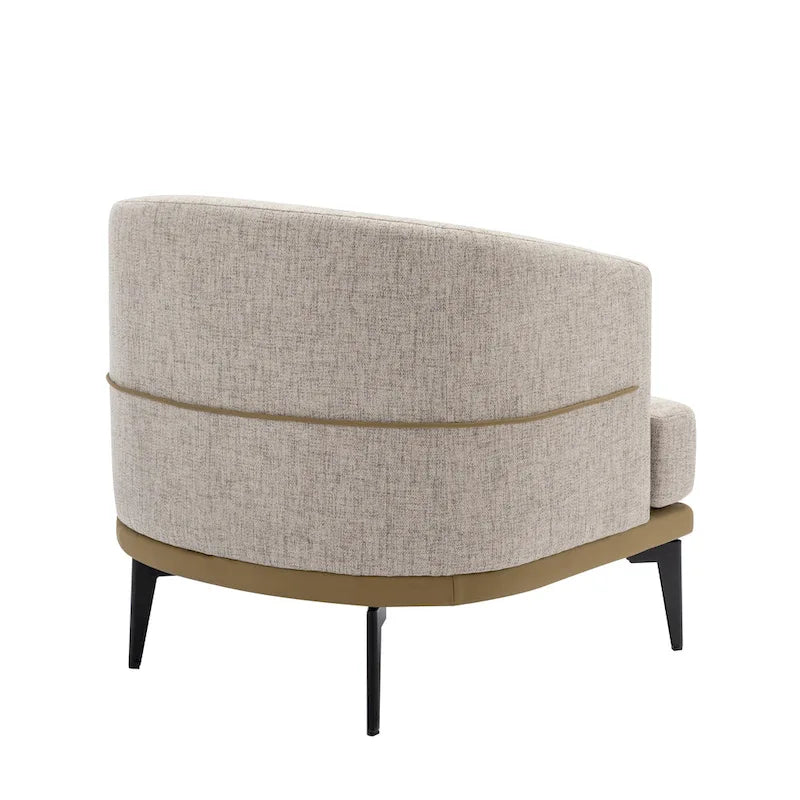 Sillón de barrica individual de lino y piel sintética bicolor mostaza/naranja quemado