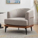 Sillón de barrica individual de lino y piel sintética bicolor mostaza/naranja quemado