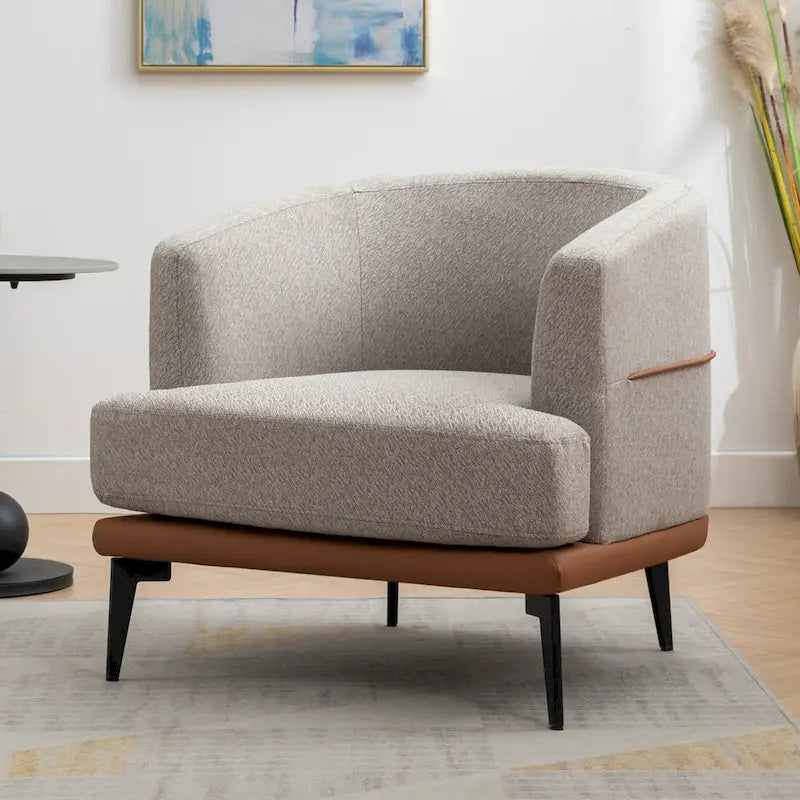 Sillón de barrica individual de lino y piel sintética bicolor mostaza/naranja quemado