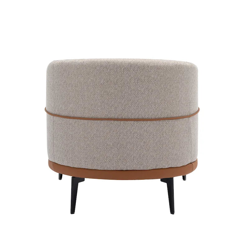 Sillón de barrica individual de lino y piel sintética bicolor mostaza/naranja quemado