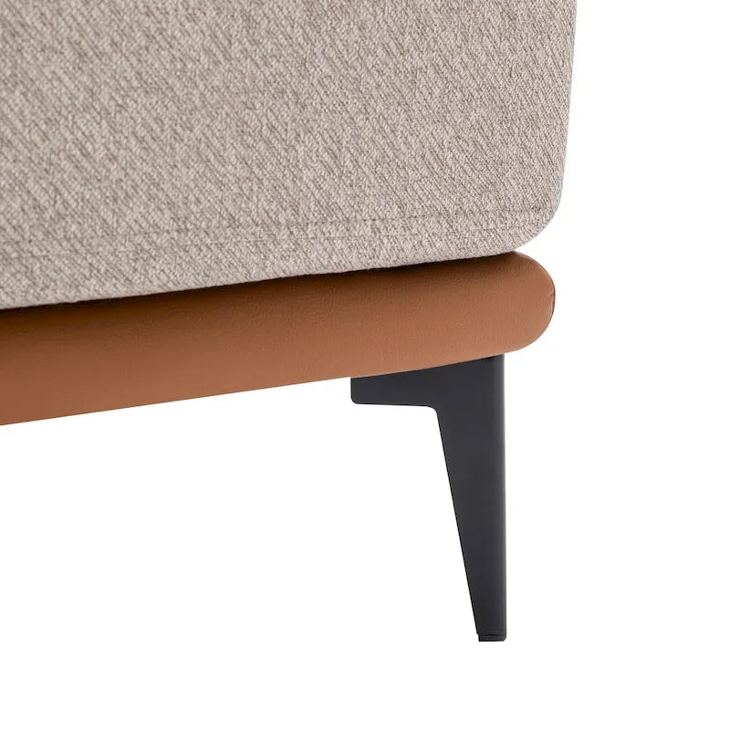 Sillón de barrica individual de lino y piel sintética bicolor mostaza/naranja quemado