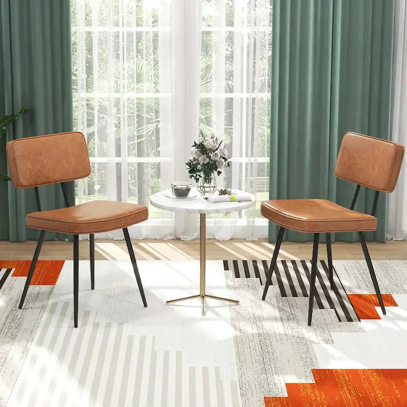 Silla de comedor de piel sintética verde/marrón, juego de 2