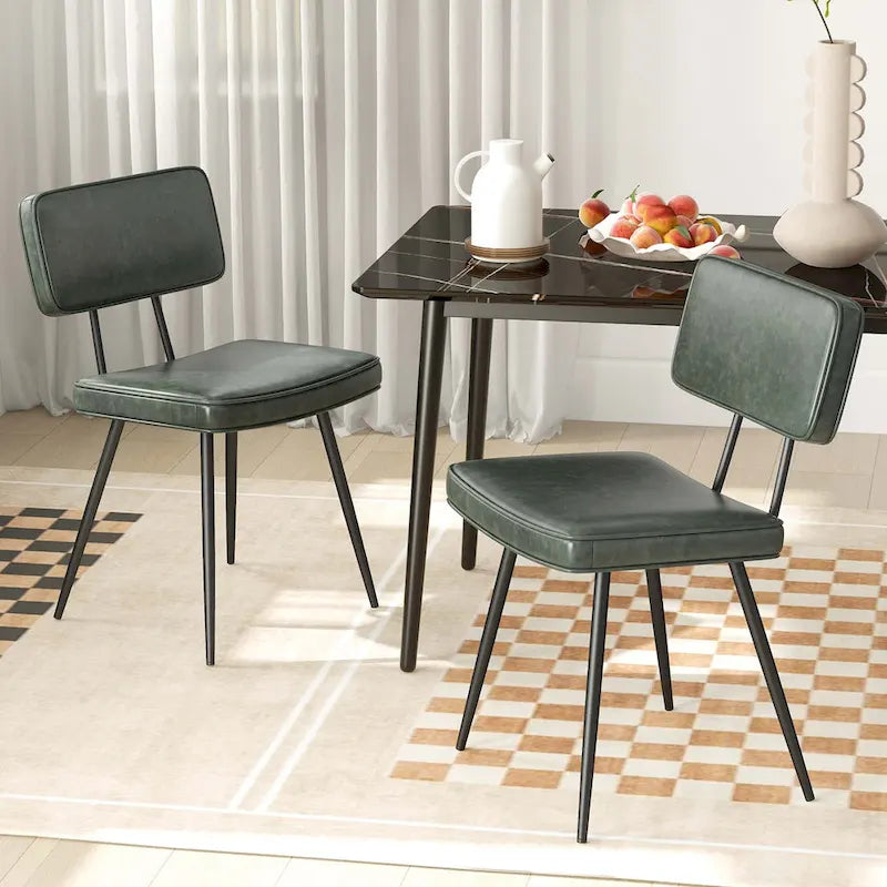 Silla de comedor de piel sintética verde/marrón, juego de 2