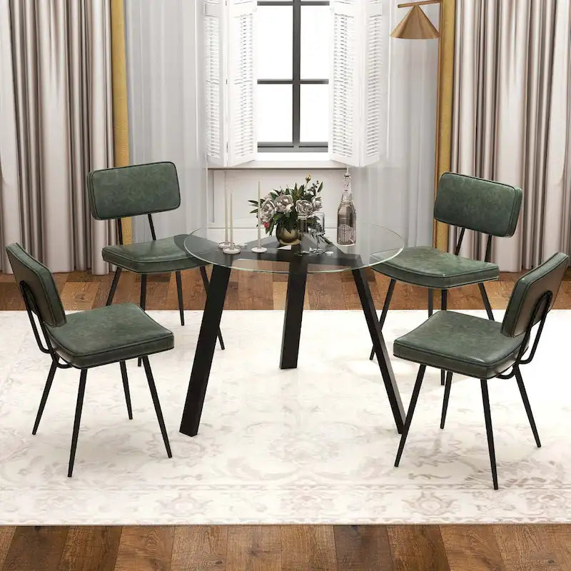 Silla de comedor de piel sintética verde/marrón, juego de 2