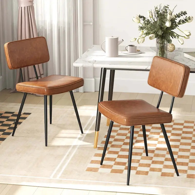 Silla de comedor de piel sintética verde/marrón, juego de 2