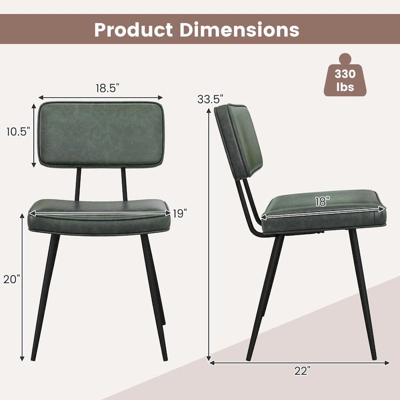 Silla de comedor de piel sintética verde/marrón, juego de 2