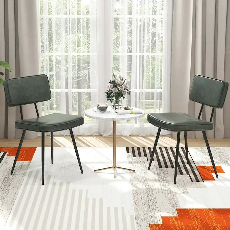 Silla de comedor de piel sintética verde/marrón, juego de 2