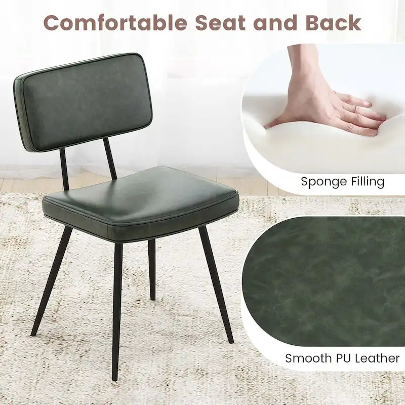 Silla de comedor de piel sintética verde/marrón, juego de 2