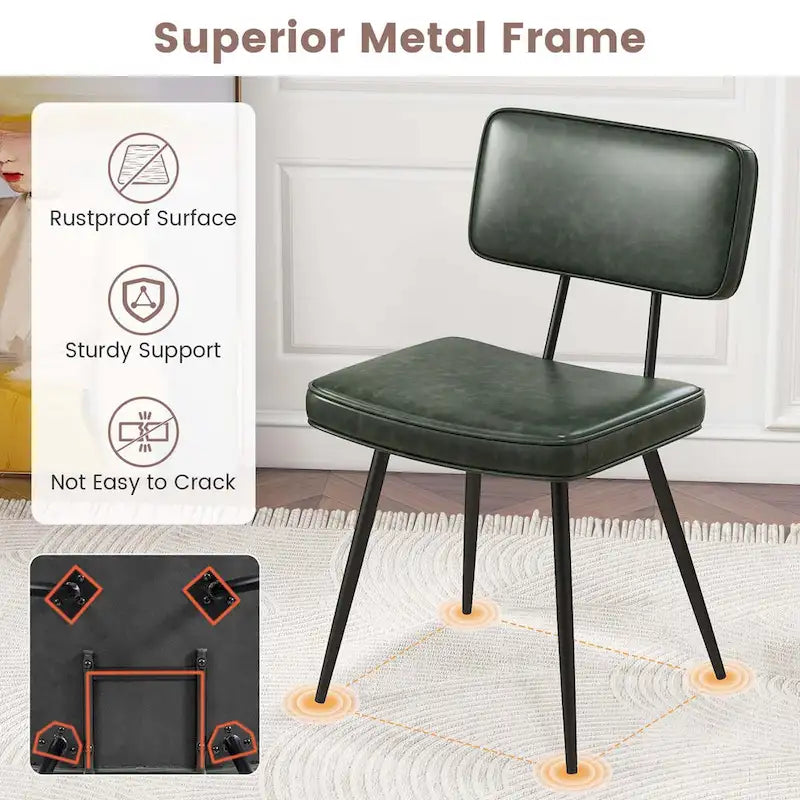 Silla de comedor de piel sintética verde/marrón, juego de 2