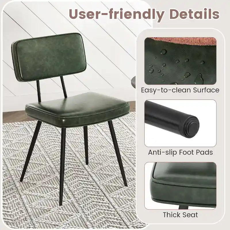 Silla de comedor de piel sintética verde/marrón, juego de 2
