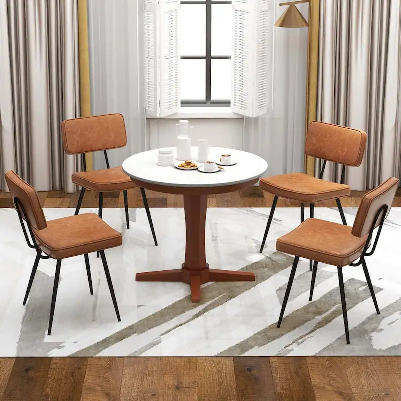 Silla de comedor de piel sintética verde/marrón, juego de 2