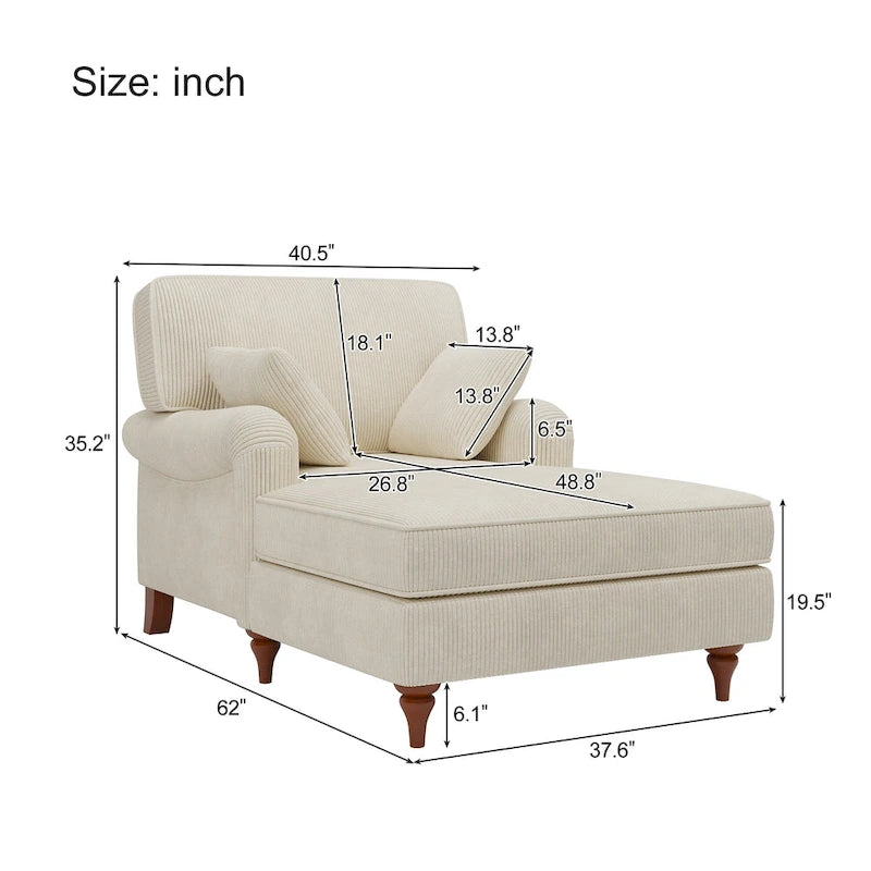Tumbona de Pana Beige, 2 Plazas, 102.8 cm An. x 157.5 cm Prof. x 89.4 cm Al.