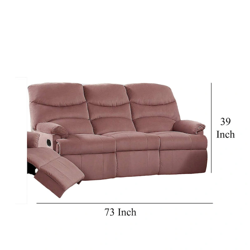 Sofá Reclinable Manual de Terciopelo Rosa Rubor, 1 Asiento, 73 Pulgadas