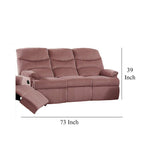 Sofá Reclinable Manual de Terciopelo Rosa Rubor, 1 Asiento, 73 Pulgadas