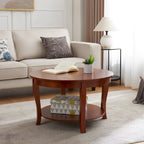Mesa de centro redonda, beige/blanca, estante de almacenamiento abierto