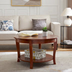 Mesa de centro redonda, beige/blanca, estante de almacenamiento abierto