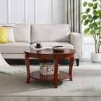 Mesa de centro redonda, beige/blanca, estante de almacenamiento abierto