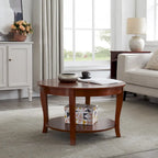 Mesa de centro redonda, beige/blanca, estante de almacenamiento abierto