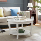 Mesa de centro redonda, beige/blanca, estante de almacenamiento abierto