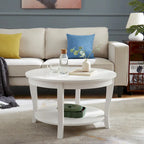 Mesa de centro redonda, beige/blanca, estante de almacenamiento abierto