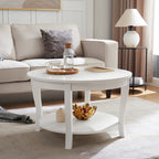 Mesa de centro redonda, beige/blanca, estante de almacenamiento abierto