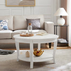 Mesa de centro redonda, beige/blanca, estante de almacenamiento abierto