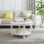 Mesa de centro redonda, beige/blanca, estante de almacenamiento abierto