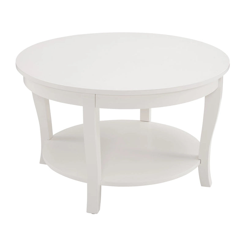 Mesa de centro redonda, beige/blanca, estante de almacenamiento abierto