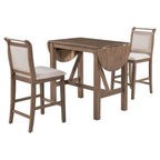 Juego compacto de 3 piezas para altura de barra: mesa de madera con alas abatibles y 2 sillas de comedor acolchadas para espacios pequeños